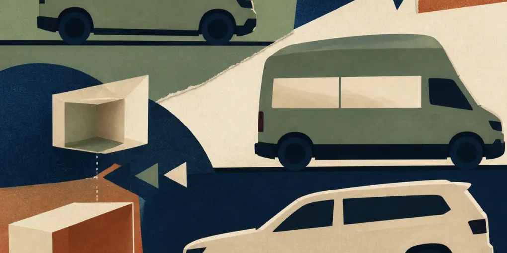 Abstrakte Editorial-Collage zu Van, Hochdachkombi und SUV als Familienauto-Klassen
