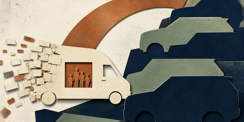 Abstrakte Markt-Collage mit schrumpfender Van-Fläche und wachsenden SUV-Segmenten